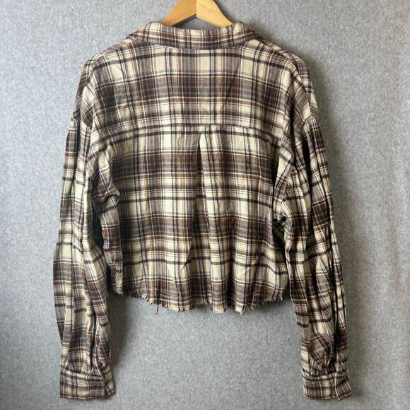 Altard State Flannel Shirt Womens Small Oversized Plaid Boho Western Raw Hem - Picture 5 of 12